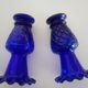 Pair of small (12cm) corolla vases - cobalt blue glass with heron - Portieux