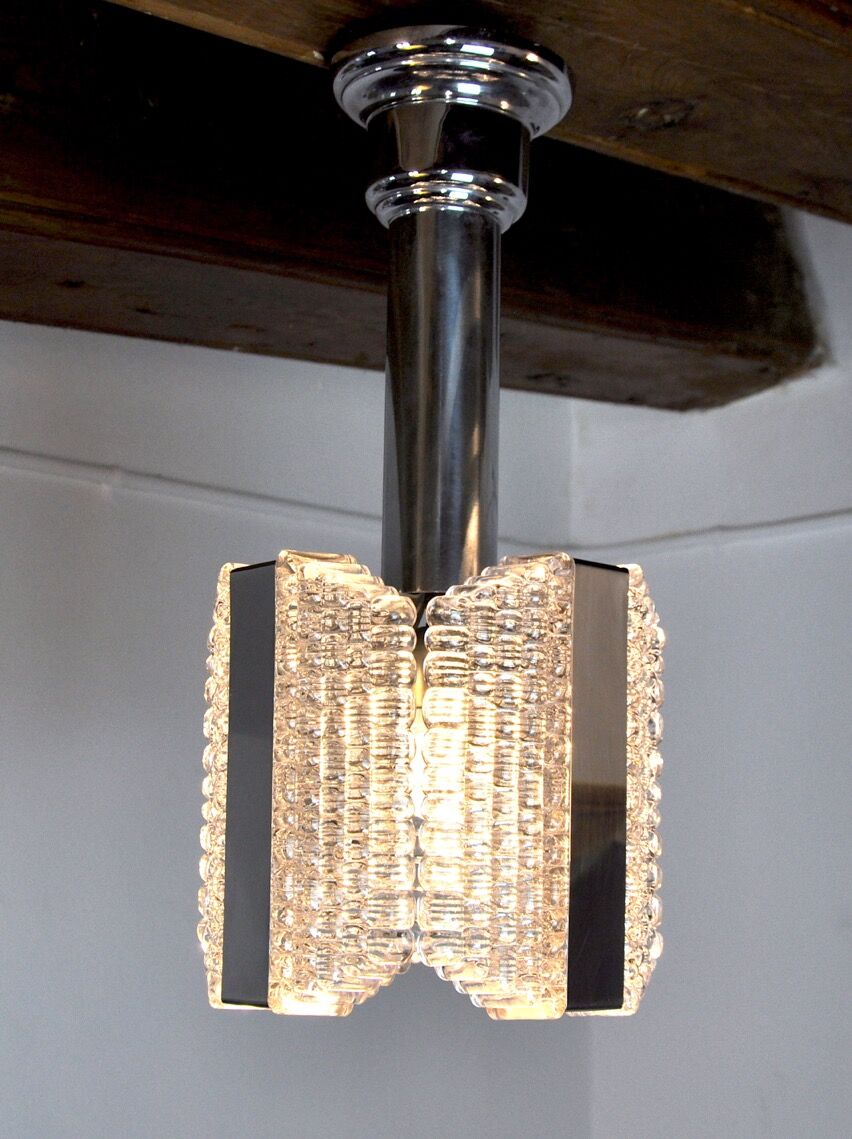 Lustre Kaiser Leuchten, cristaux texturés, Allemagne, 1960