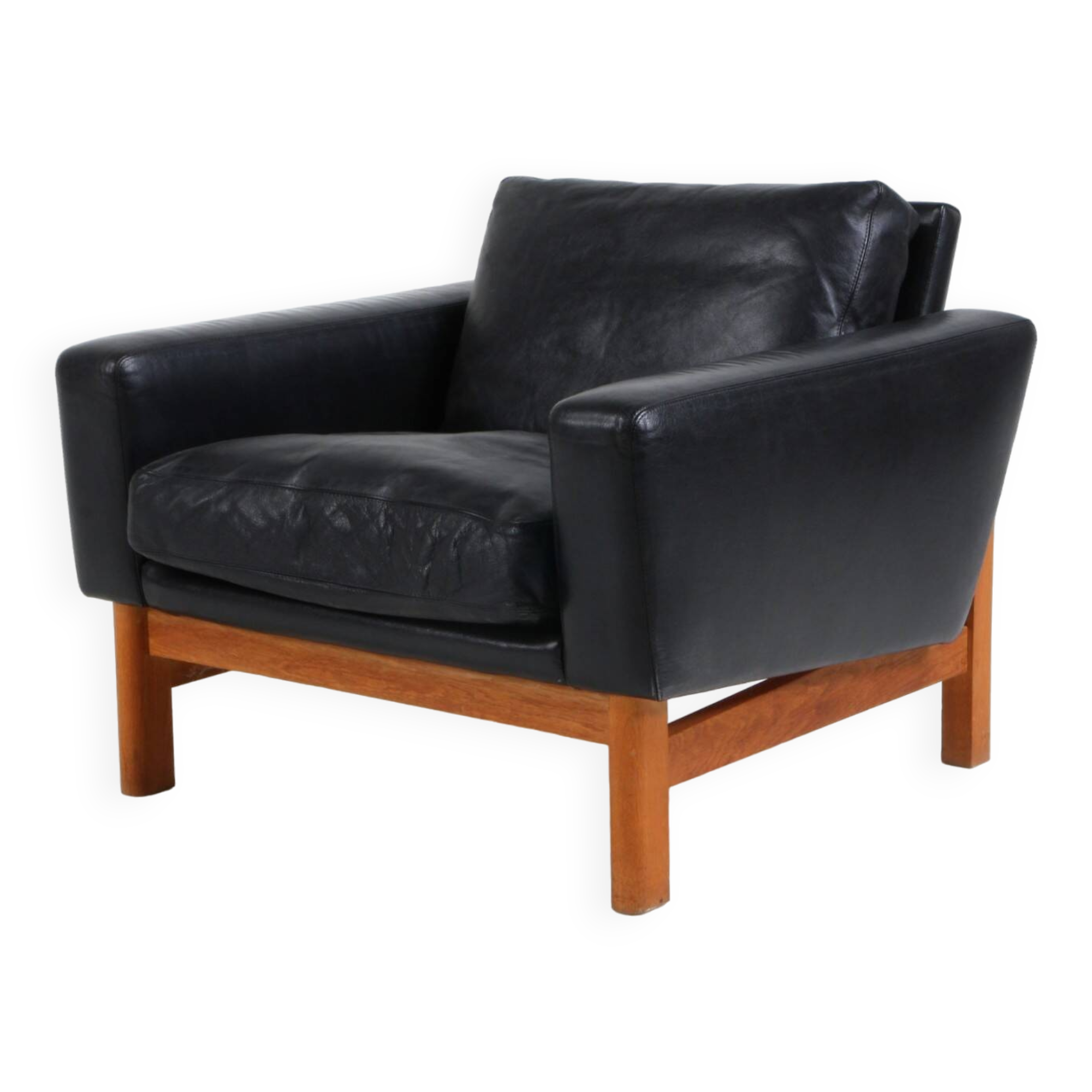 Vintage mid-century poul m. volther leather and oak lounge chair 1960,s