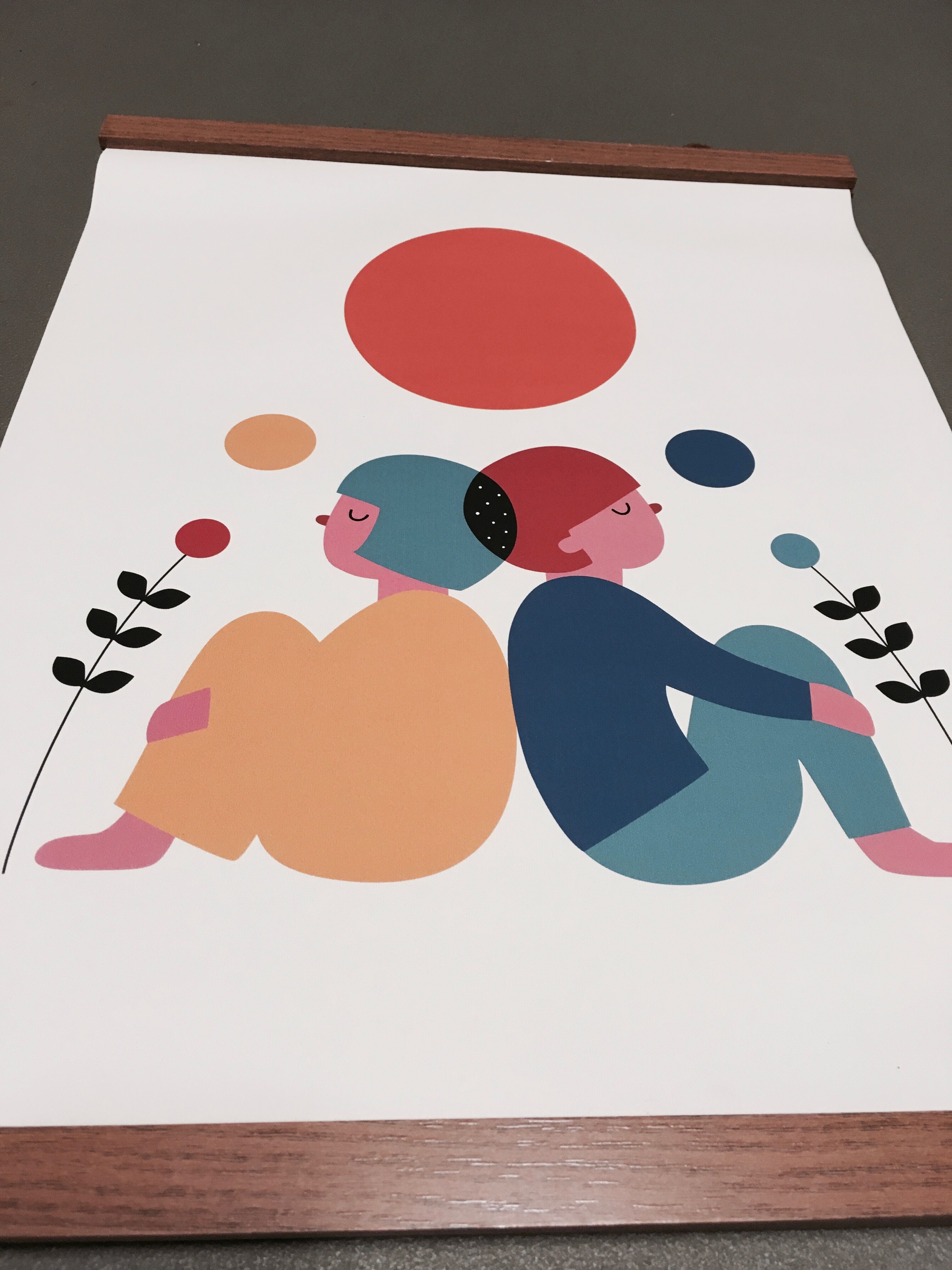 Set of 6 posters in leather and teak Scandinavian design