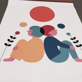 Set of 6 posters in leather and teak Scandinavian design