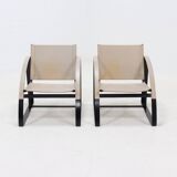 Set of 2 Post Modern Saddle Leather and Steel Armchairs 1970s