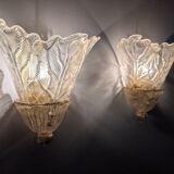 Pair of Barovier & Toso Murano Foglia d’Oro wall sconces, 1980s