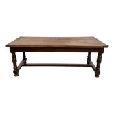 Table de ferme en noyer massif, pieds tournés, années 1950