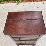 19th-century secretary chiffonnier in walnut burl & gilded leather with brass fittings.