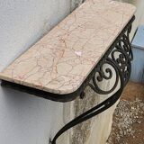Console of wall lamp of the 50s in wrought iron and marble top