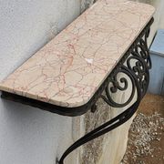 Console of wall lamp of the 50s in wrought iron and marble top