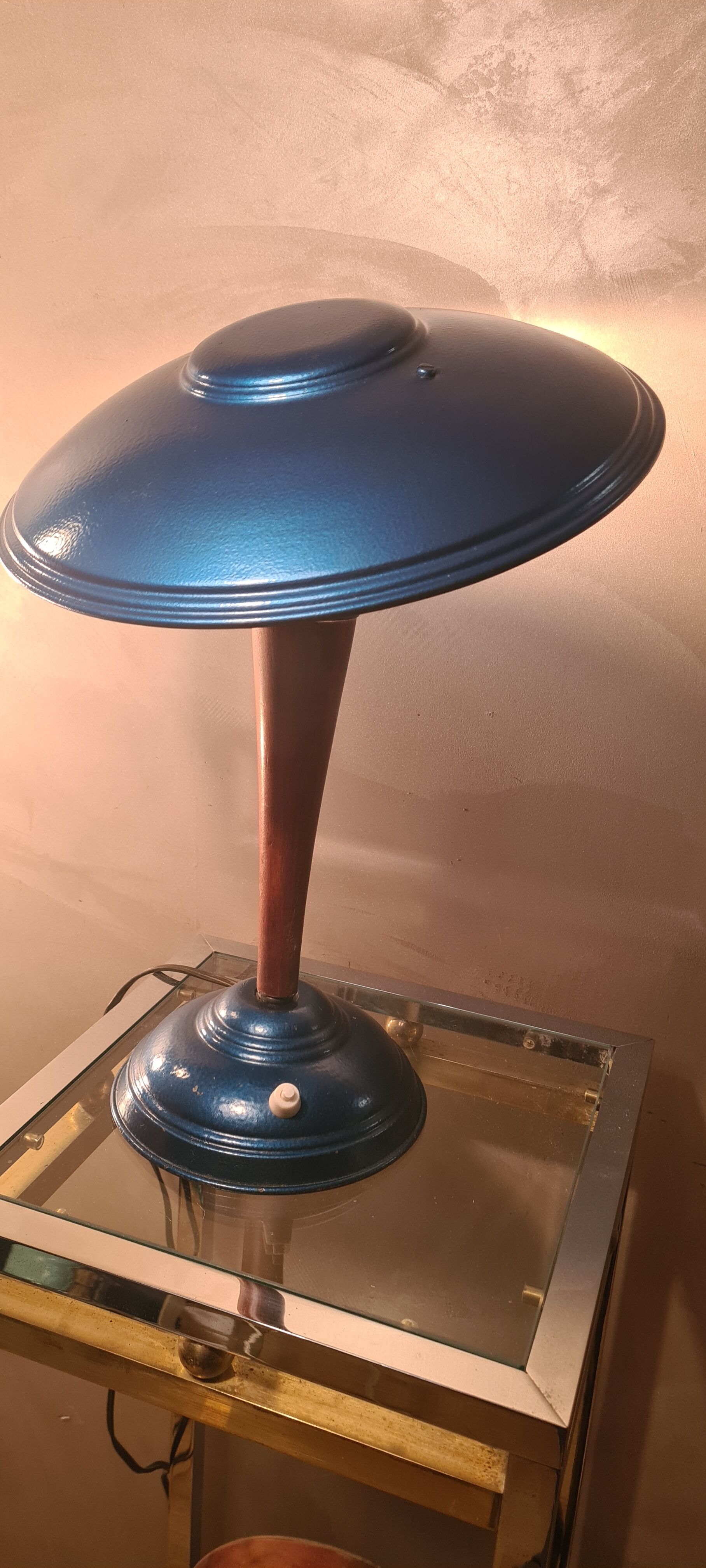 Lamp mushroom blue metal 1940