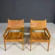 Pair of vintage wooden armchairs with leather upholstery, 20th century, 75 × 56 × 65 cm