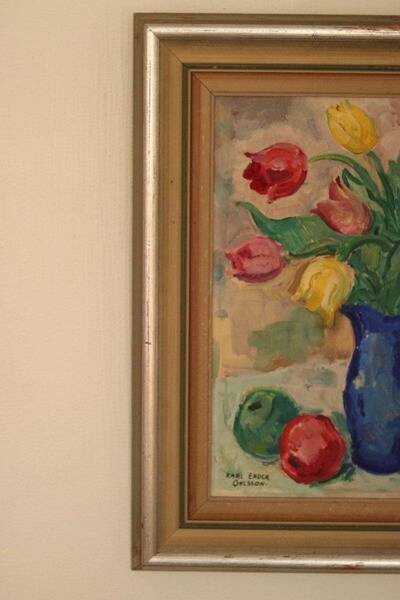 Original mid-century Swedish oil on panel – “Tea” by Karl Enoch Ohlsson – vintage & framed – 56 × 64 cm