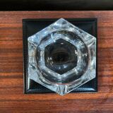 Ancien Cendrier Val St Lambert Cristal + Support Cuir Le Tanneur + Boîte