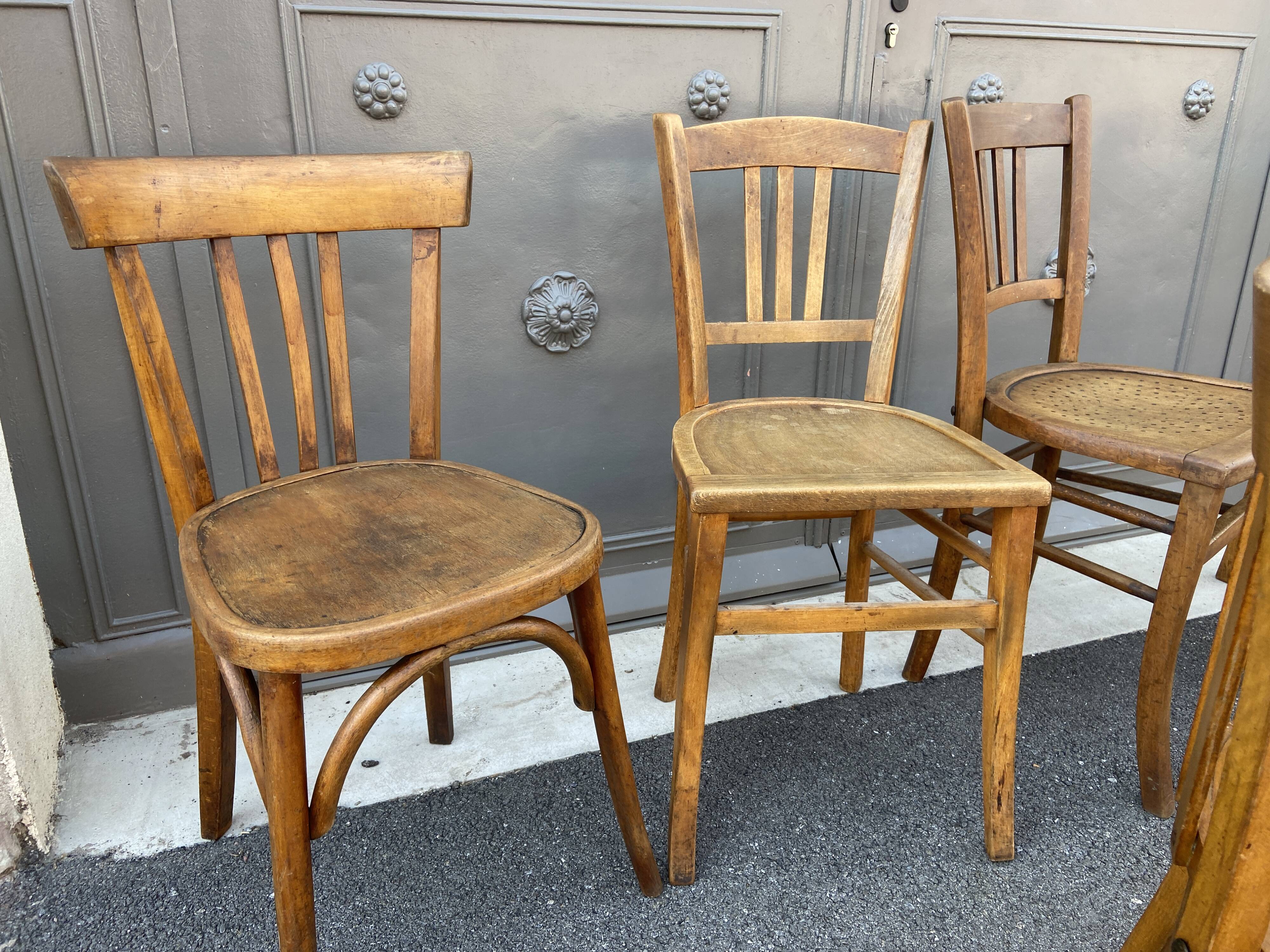 Lot 6 mismatched bistro chairs curved wood