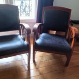 Fauteuil colonial en teck et cuir