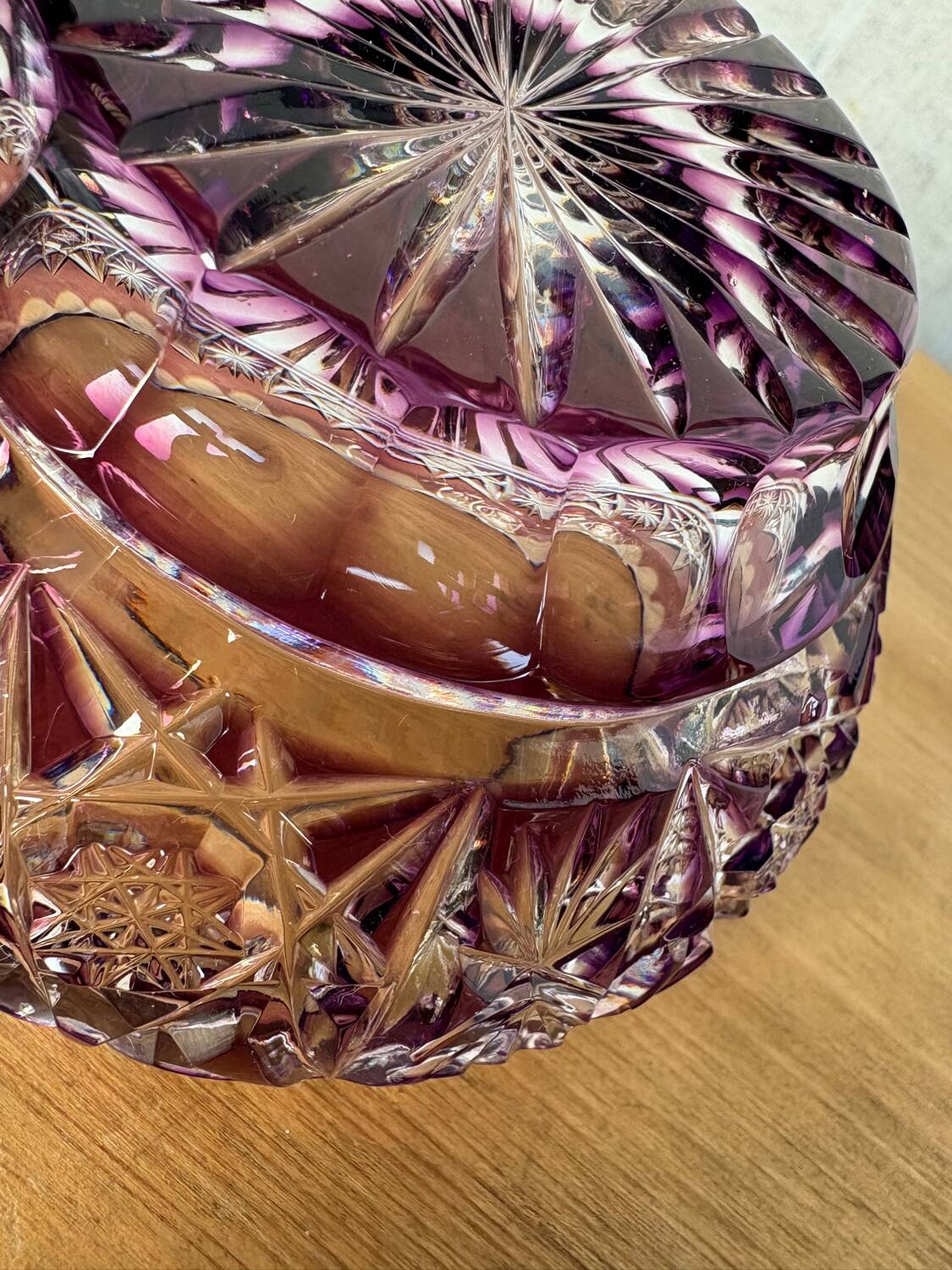 Amethyst cut Bohemian crystal bonbonnière – 20th century