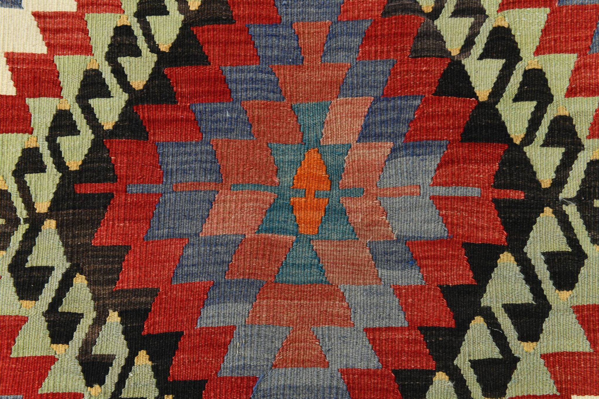 6x10 Green & Red Tribal Vintage Kilim Rug, 199x320Cm