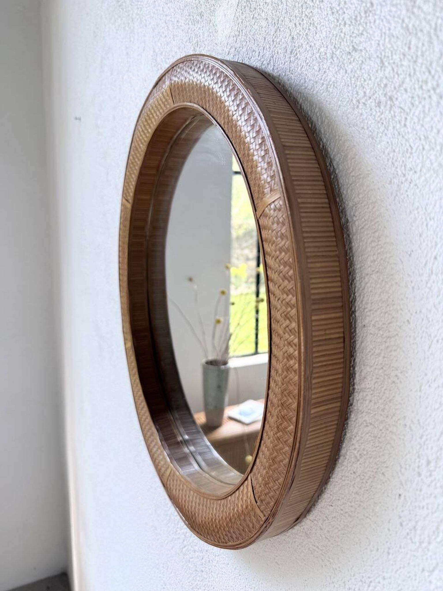 Woven wicker round mirror 1960