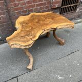 Brutalist coffee table in solid olive tree, period around 1960