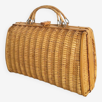 Vintage rattan suitcase handbag