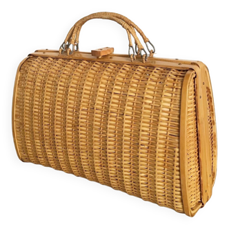 Vintage rattan suitcase handbag