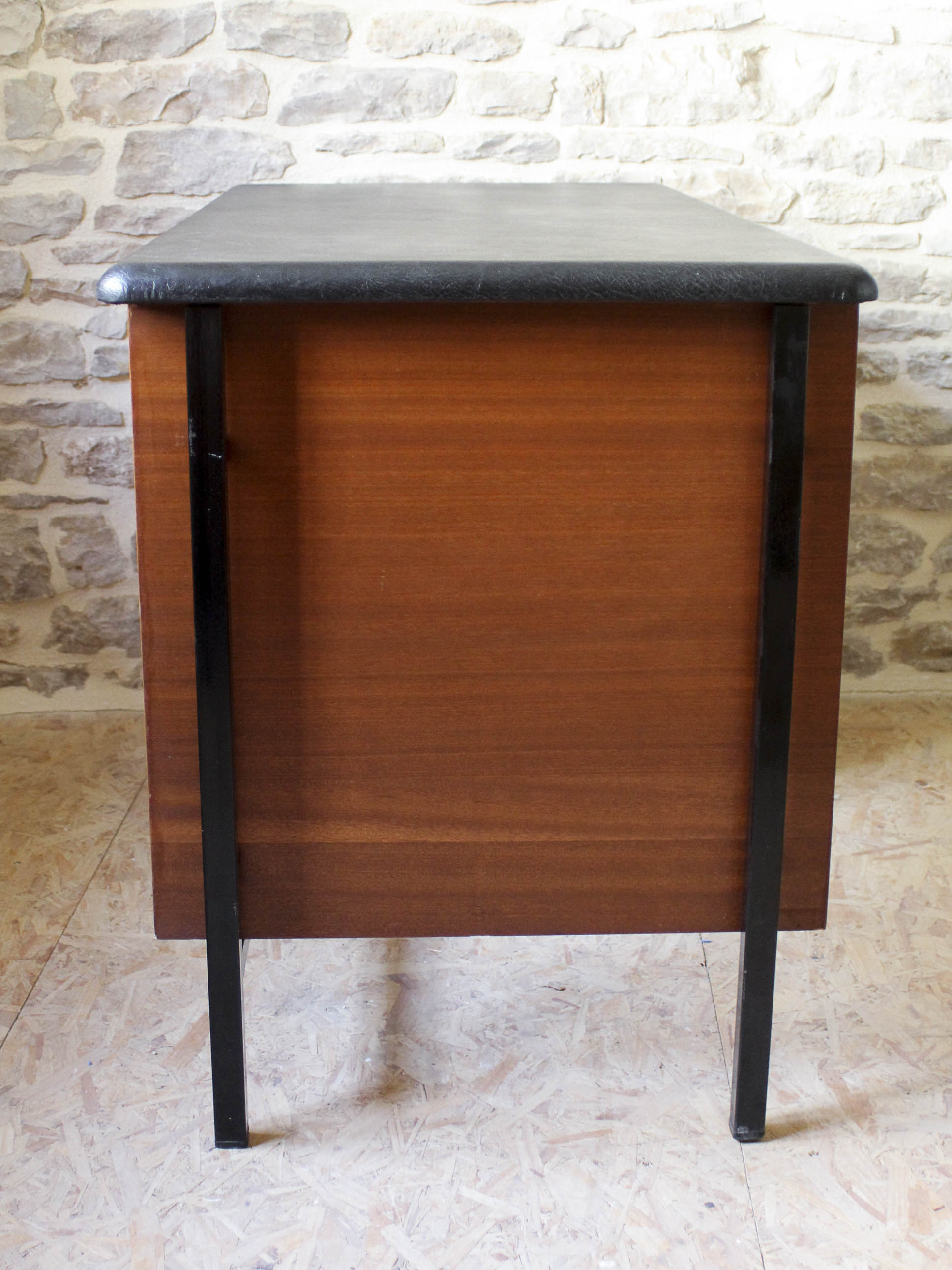 Desk 60s in metal wood and imitation leather
