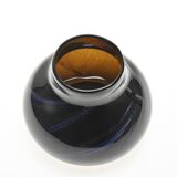 Brown blown glass vase with blue scrolls by Claude Morin, Dieulefit 1979
