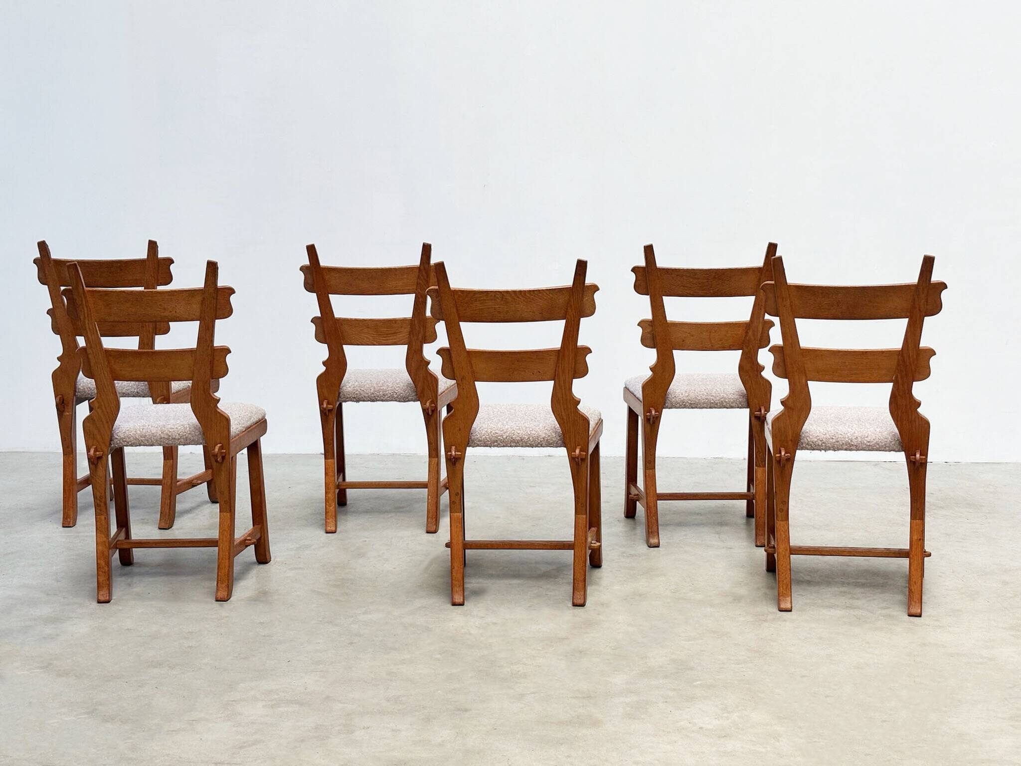 Set of six French brutalist dining chairs
