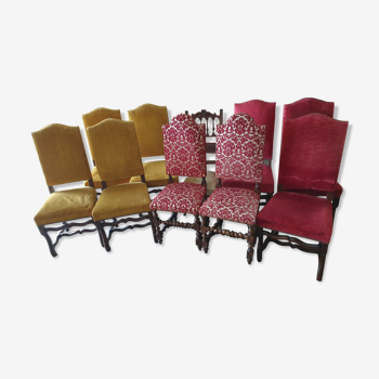 Set of 10 Louis XIII style chairs in molded wood