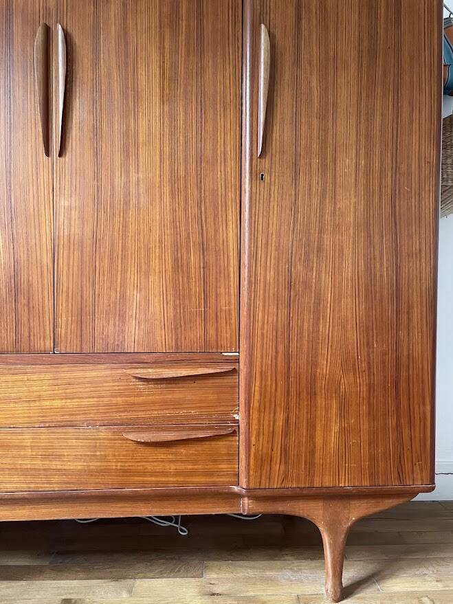 Vintage Scandinavian style teak wardrobe from the 1960s by Tricoire and Vecchione.
