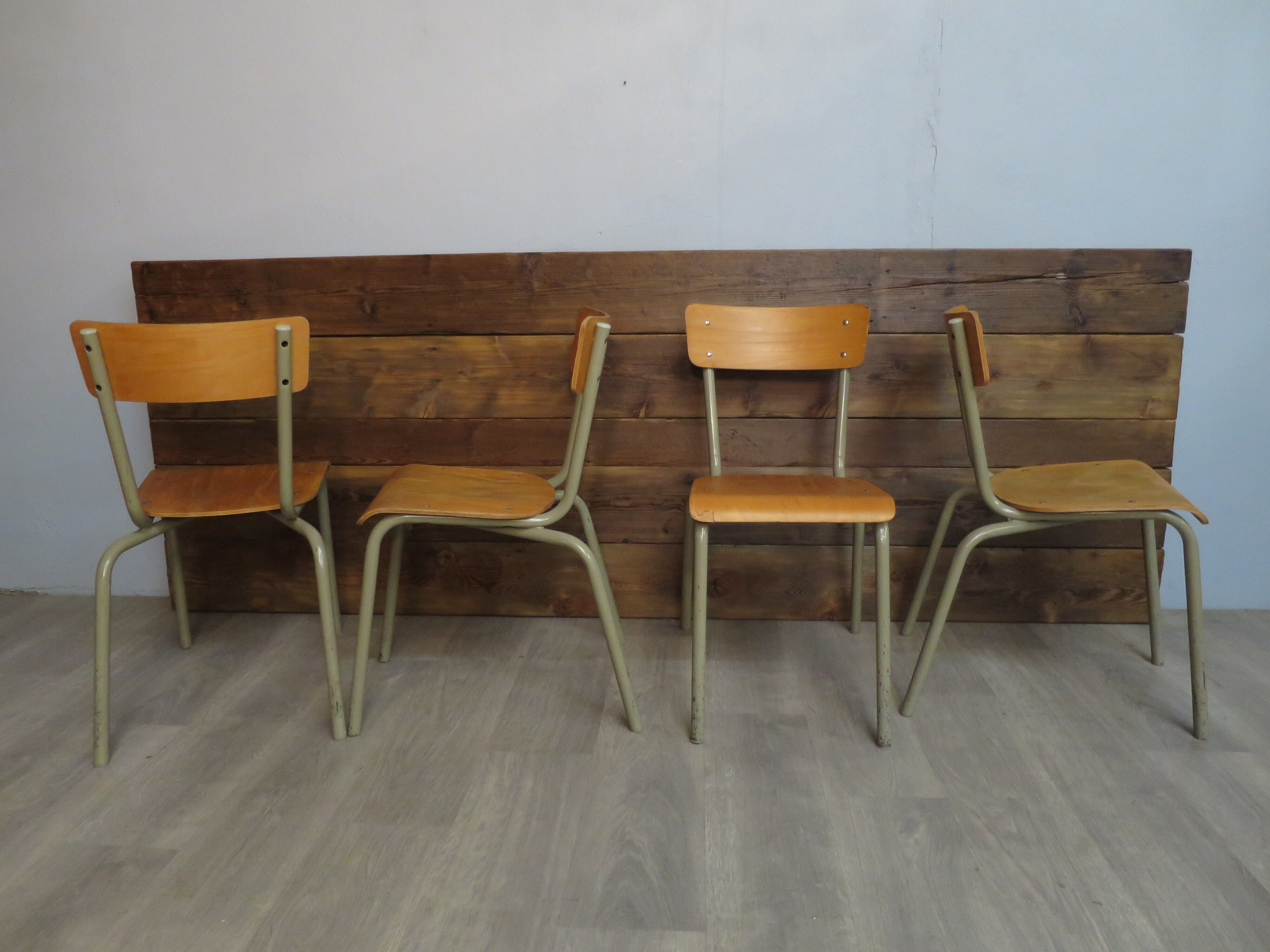 Set of 4 school chairs vintage gray tube