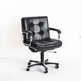 Vintage leather armchair. Swivel, on casters, multi-position. Norway, 1970s.