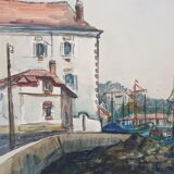 André Duculty (1912-1990) Watercolor on paper "Port of Brittany, Quiberon?" Signed lower right