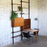 1950s mid-century wall unit teak and iron folding desk & cabinet module