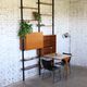 1950s mid-century wall unit teak and iron folding desk & cabinet module