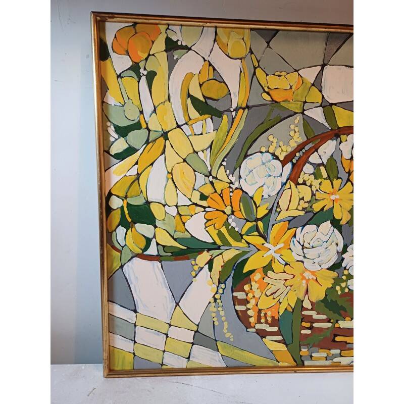 Huile sur toile Jean Cheynel "Variation florale"