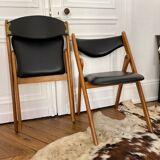 2 folding chairs wood and skaï