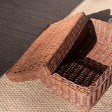 Malle en osier ancienne tressée vintage