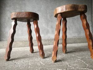 Vintage brutalist tripodes stools