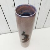 Enamelled ceramic roller vase signed