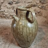 Pot à huile ancien en terre cuite – XIXe siècle – Émaillé vert