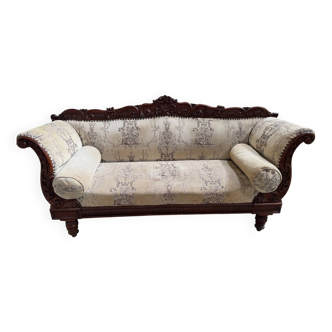 Mahogany wood/fabric bench circa 1900