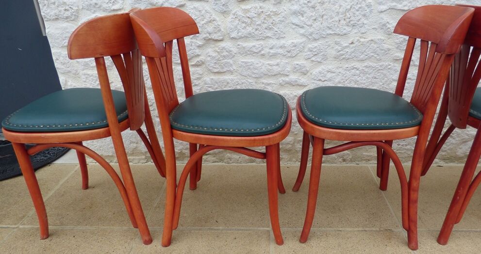 6 professional bar bistro chairs with green imitation seats in their patinas