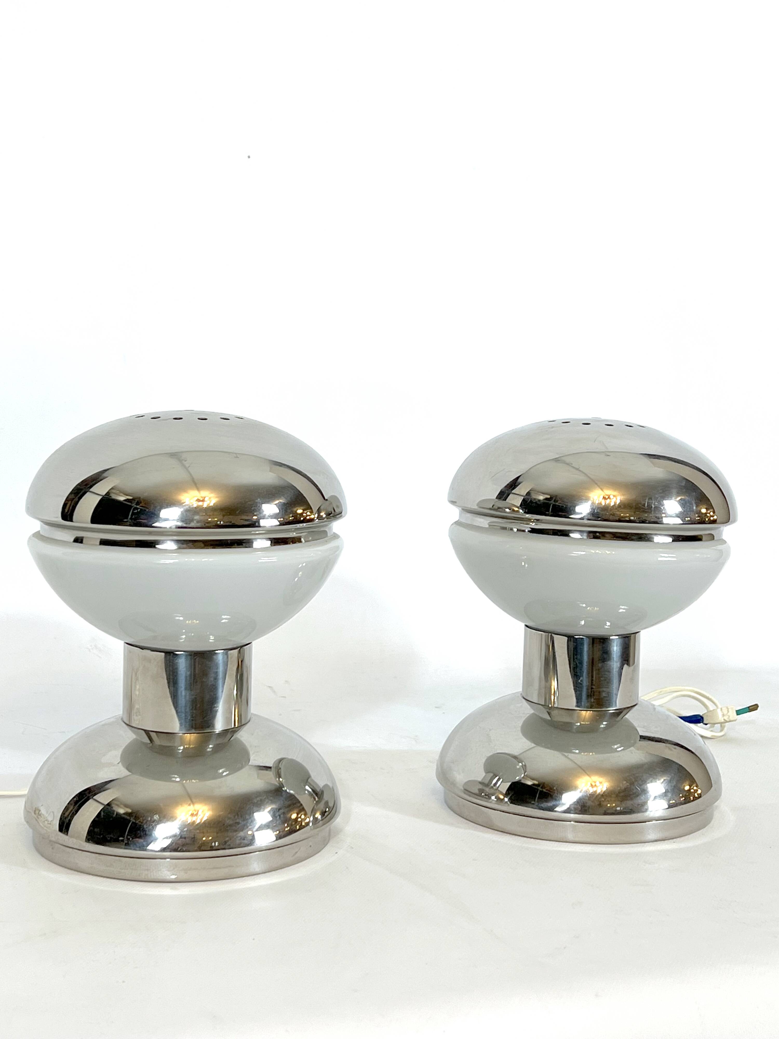 Goffredo Reggiani chrome and milk glass table lamps from 70s