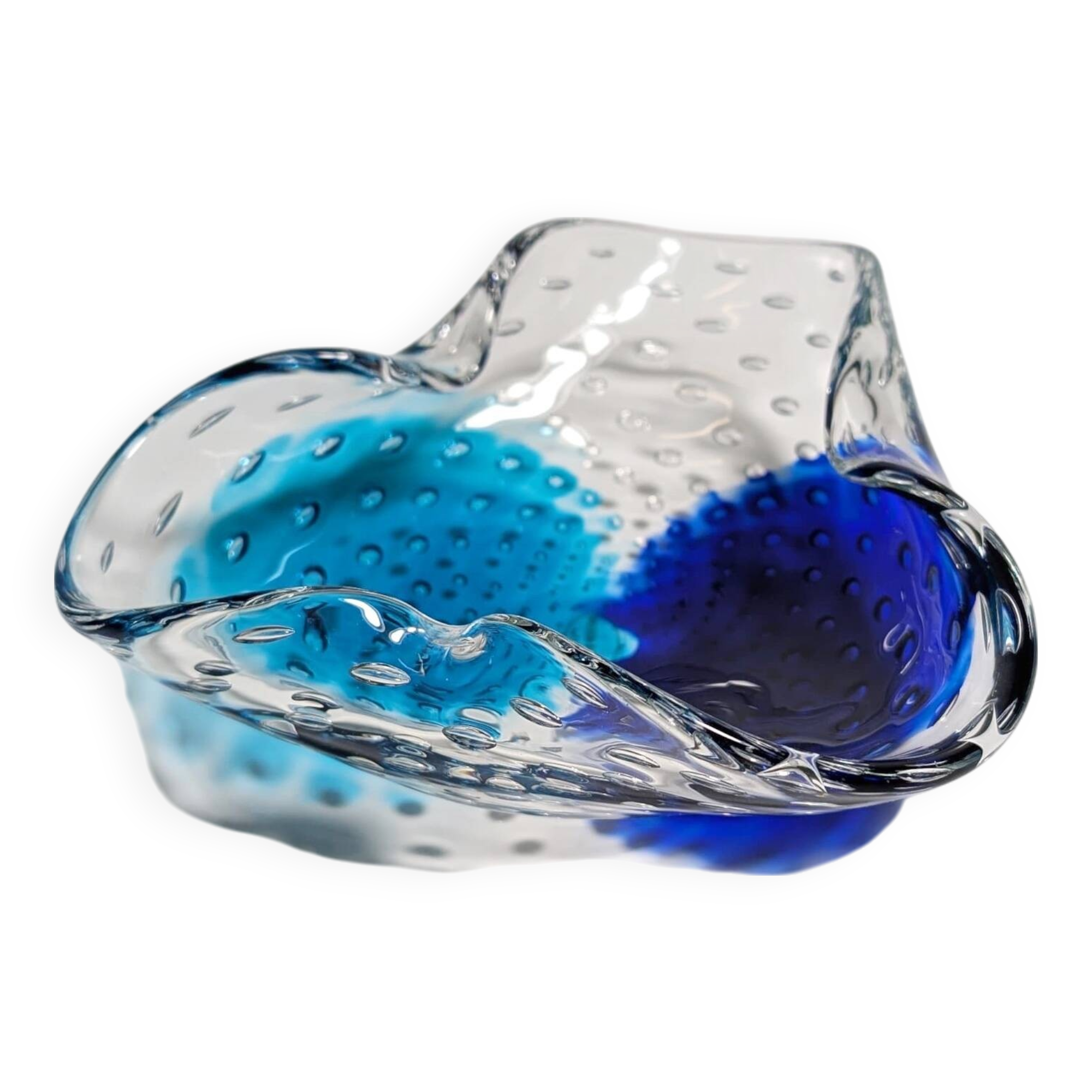 Vintage Murano ashtray Barovier Toso Bullicante Mint Green Turquoise Blue Bubbles