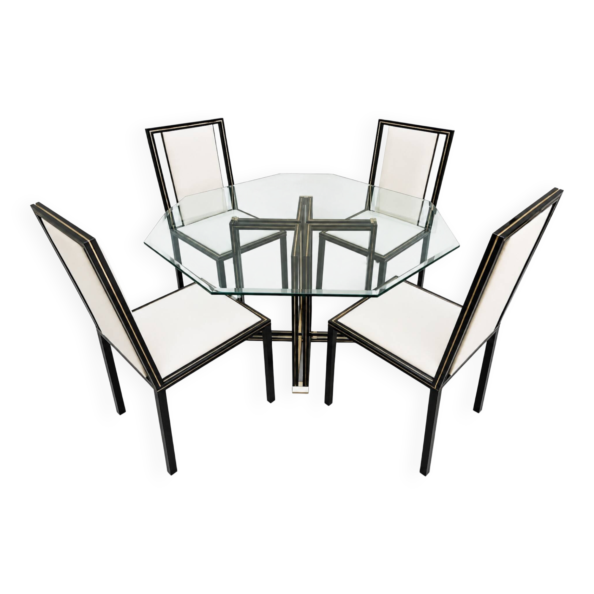 Ensemble Table et 4 chaises Pierre Vandel Paris — plateau verre