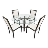 Table and 4 chairs Pierre Vandel Paris — glass top