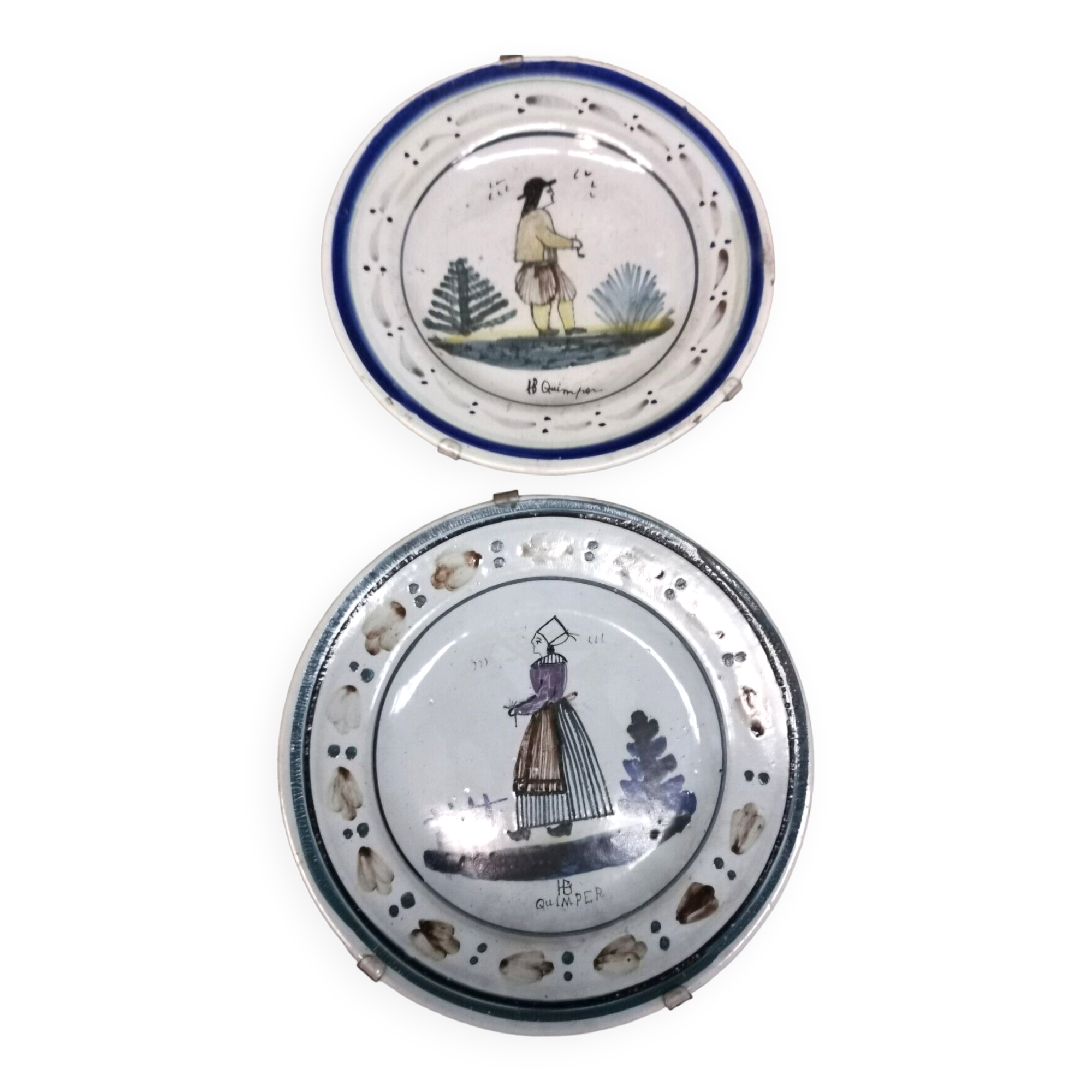 2 old faience collection plates from Quimper HB. Brittany