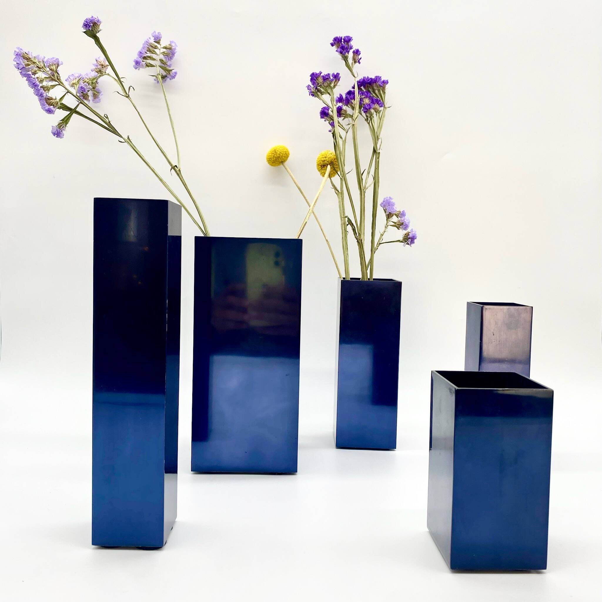Modular metal vases – petrol blue, 1980s