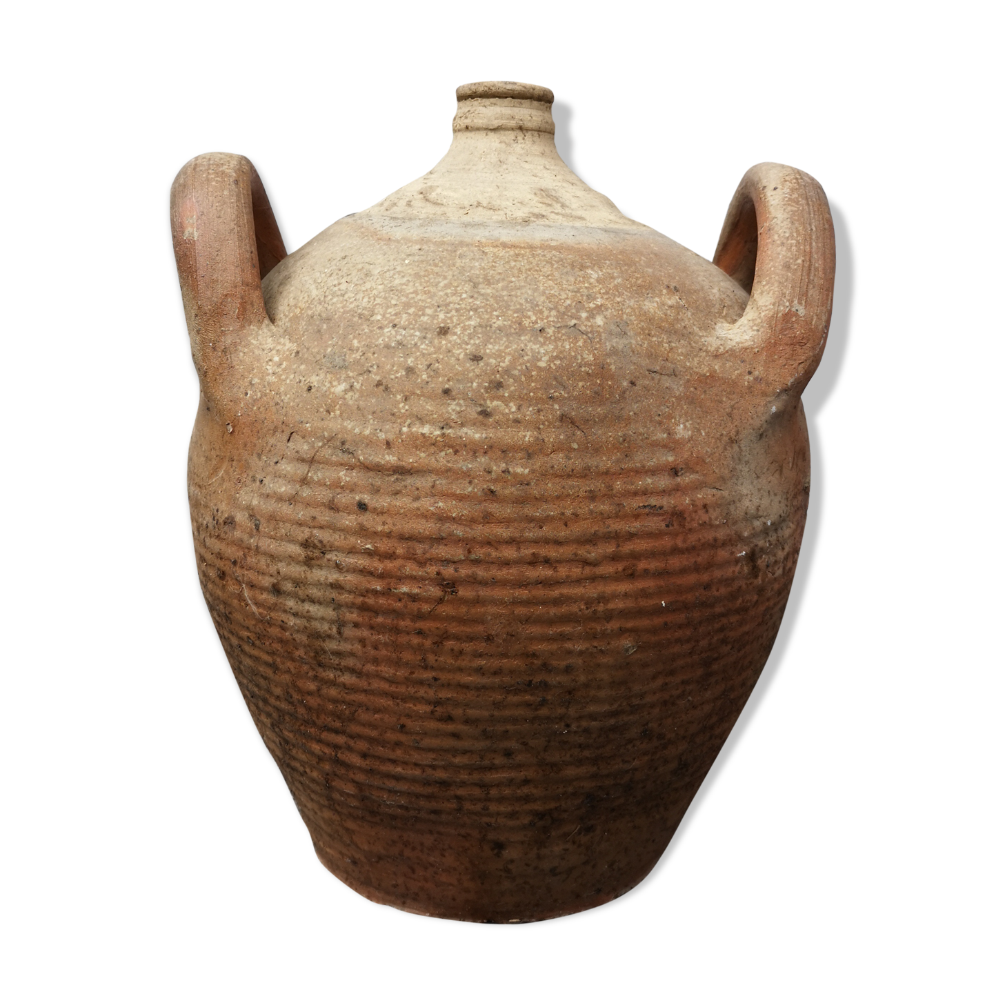 Old terracotta pot with two handles