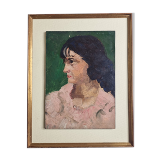 Portait d'une jeune femme de profil, huile sur panneau, 23 cm