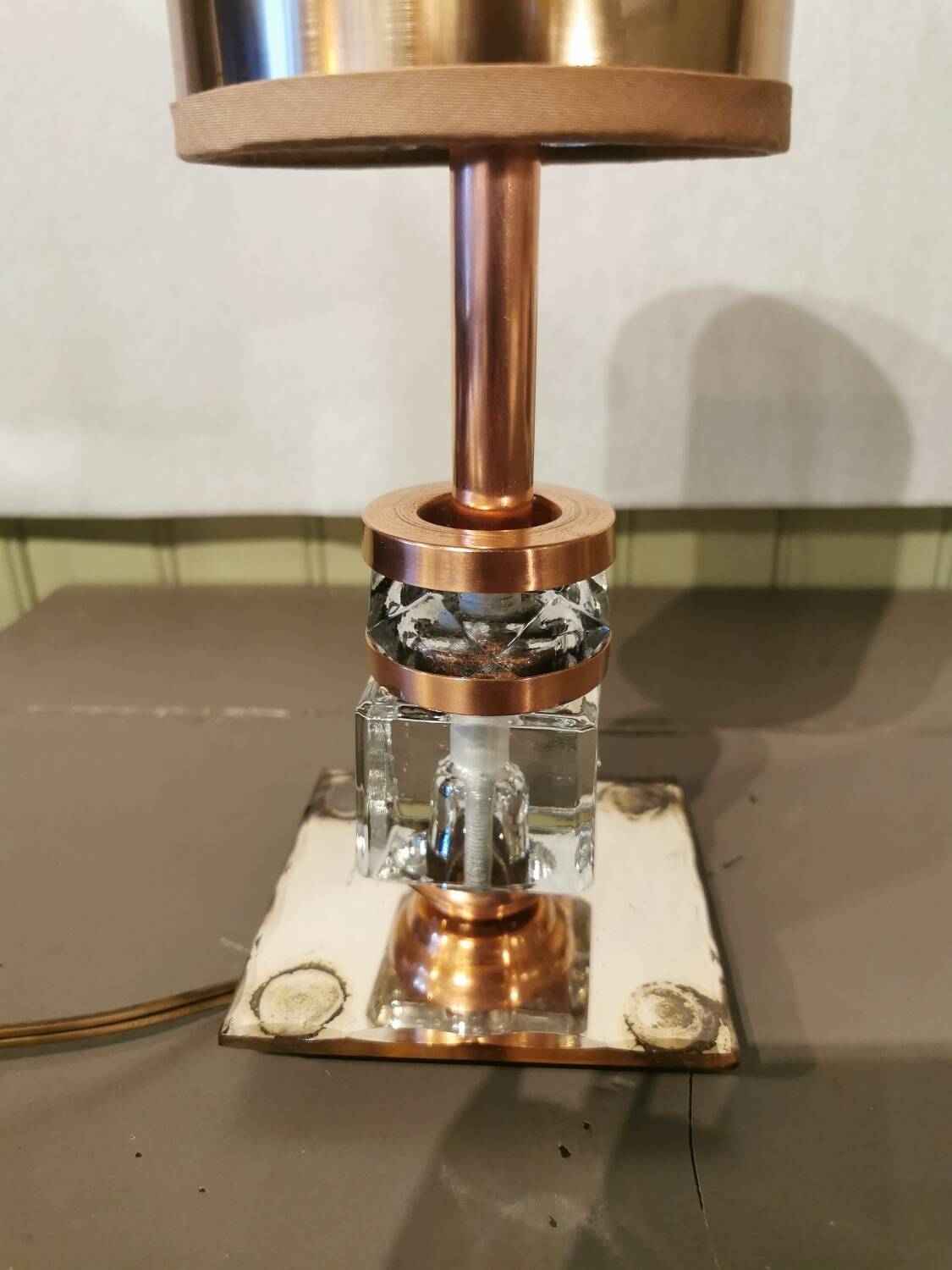 Art Deco mirror lamp, copper and glass